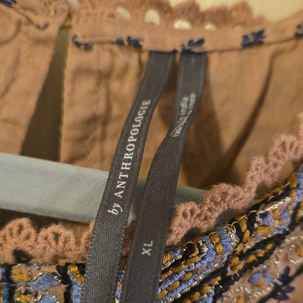 Anthropologie Embroidered Top with Blue and Gold Accents - Picture 2 of 11